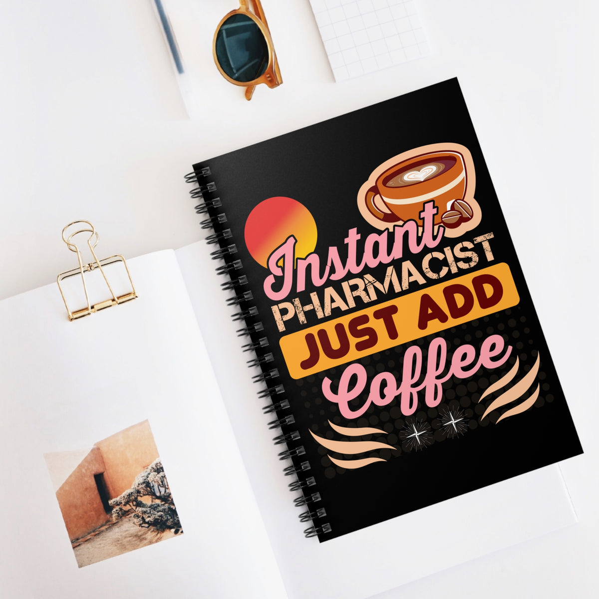 Instant Pharmacist Just Add Coffee Ruled Spiral Notebook
